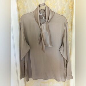 Jaeger Vintage Platinum Blouse w/ Self Scarf